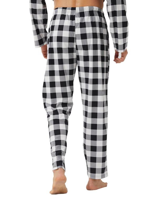 Men's Plaid Print Tie Front Lounge Pants, Casual Comfy Pocket Design Sleep Pants for Daily Wear, Men Sleepwear for All Seasons