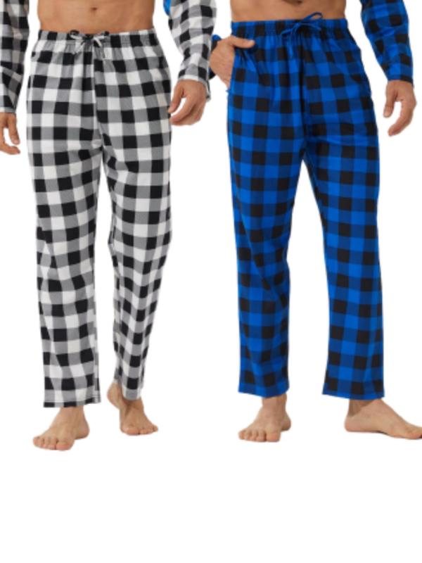 Men's Plaid Print Tie Front Lounge Pants, Casual Comfy Pocket Design Sleep Pants for Daily Wear, Men Sleepwear for All Seasons