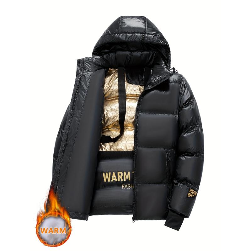 Men's Winter Hooded Puffer Jacket with Golden Fleece Lining - Warm, Thick, and Stylish, Casual Nylon Outerwear for Couples