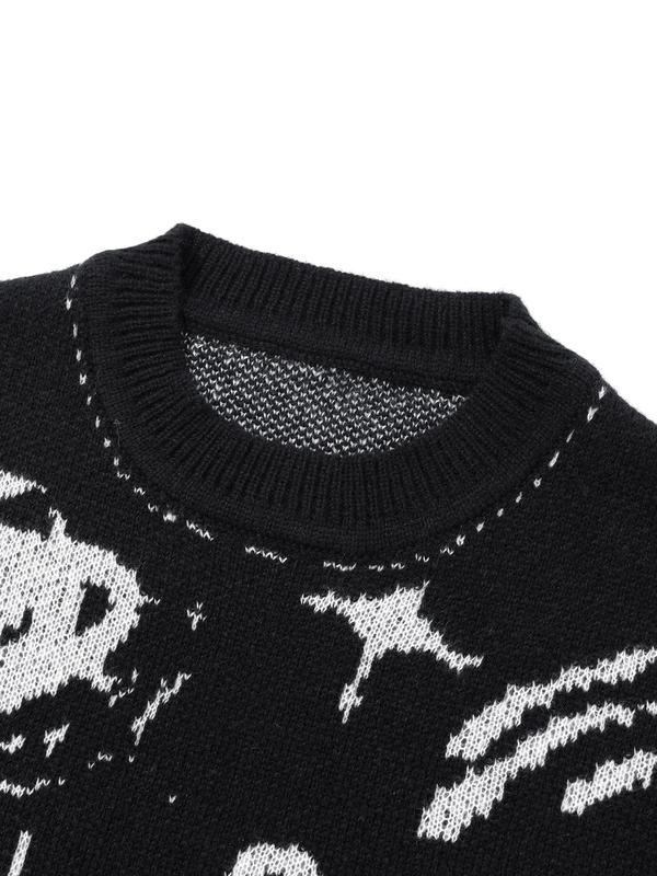 Men's All Over Print Drop Shoulder Sweater, Loose Casual Long Sleeve Round Neck Jumper for Fall & Winter, Fashion Men's Knitwear for Daily Wear