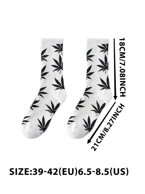 Unisex's Leaf Print Crew Socks, Casual Comfy Breathable Mid-calf Socks for Daily Wear, Unisex's Socks for All Seasons