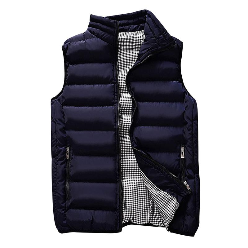 Kingapril Men's Thicken Classic Sleeveless Stand Collar Solid Color Side Pockets Quilted Puffer Vest Outwear