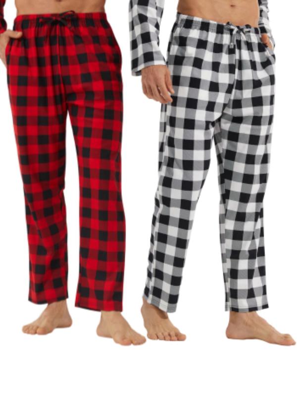 Men's Plaid Print Tie Front Lounge Pants, Casual Comfy Pocket Design Sleep Pants for Daily Wear, Men Sleepwear for All Seasons