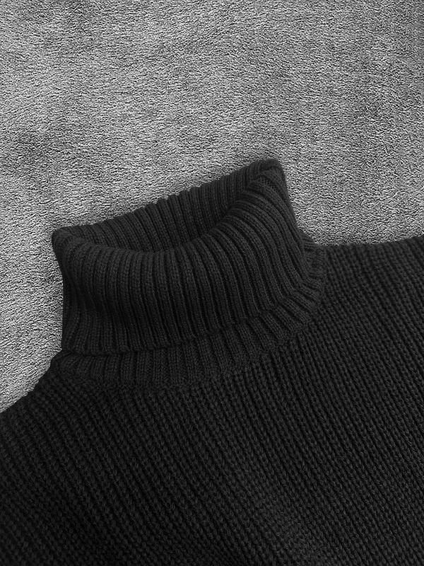 Men's Solid Drop Shoulder High Neck Sweater, Loose Casual Long Sleeve Jumper for Fall & Winter, Men's Knitwear for Daily Wear