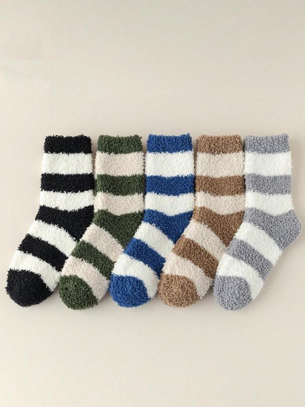 Men's Striped Print Thicker Warm Mid-calf Socks, Casual Comfy Breathable Socks for Fall & Winter, Men's Socks for Daily Wear