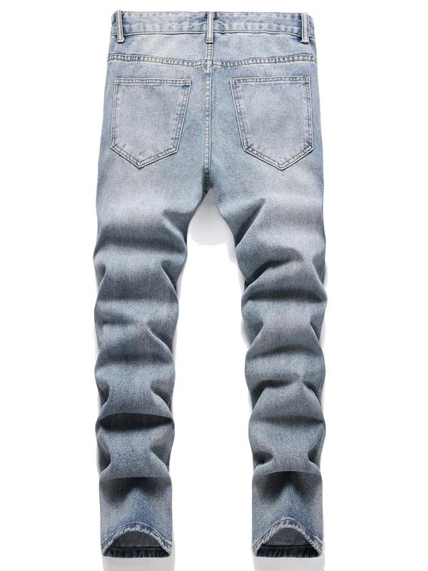 Men's Ripped Jeans, Casual Comfy Regular Fit Pocket Zipper Button Fly Denim Pants for Daily Wear, Fashion Men's Bottoms for All Seasons