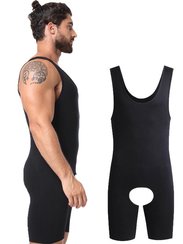 Men's Plain Crotchless Tank Shapewear Bodysuit, Seamless Tummy Control Bodysuit, High Stretch Comfy Breathable Romper, Mens Clothing, Menswear, Summer Wear 2024, Romper for Men,  Shapewear Bodysuit