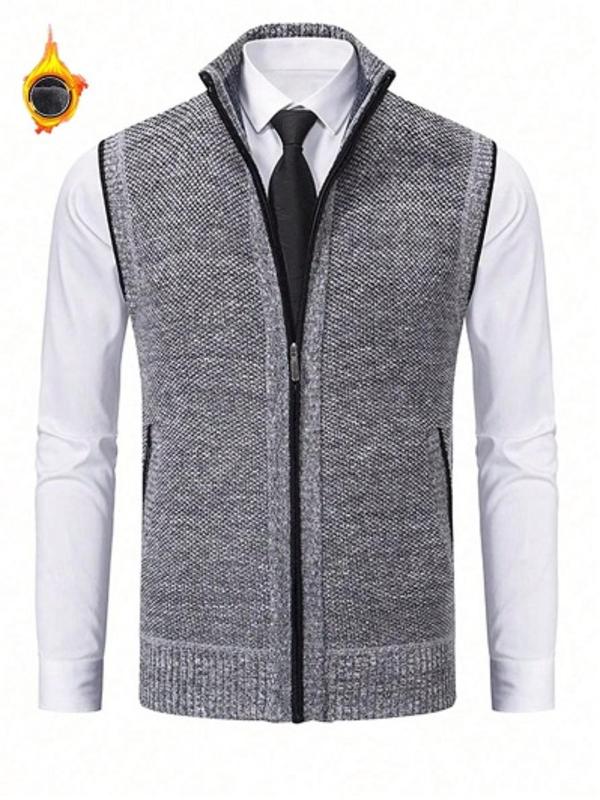 Men's Solid Pocket Zipper Funnel Neck  Gilet, Regular Fit Casual Sleeveless Outerwear for Daily Wear, Men's Clothes for All Seasons