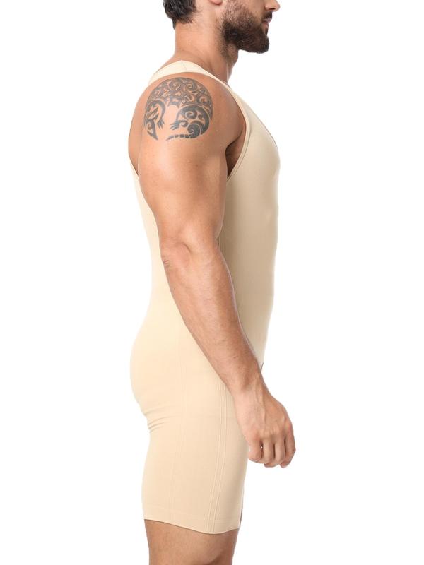 Men's Plain Crotchless Tank Shapewear Bodysuit, Seamless Tummy Control Bodysuit, High Stretch Comfy Breathable Romper, Mens Clothing, Menswear, Summer Wear 2024, Romper for Men,  Shapewear Bodysuit