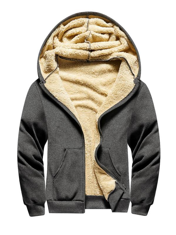 Men's Thermal Lined Zip Up Drawstring Hoodie, Long Sleeve Pocket Thickened Coat for Men, Men's Clothing, Jackets Hoodies for Men, Men's Winter Jacket Outerwear, Please Purchase A Size Up, Fall Clothes