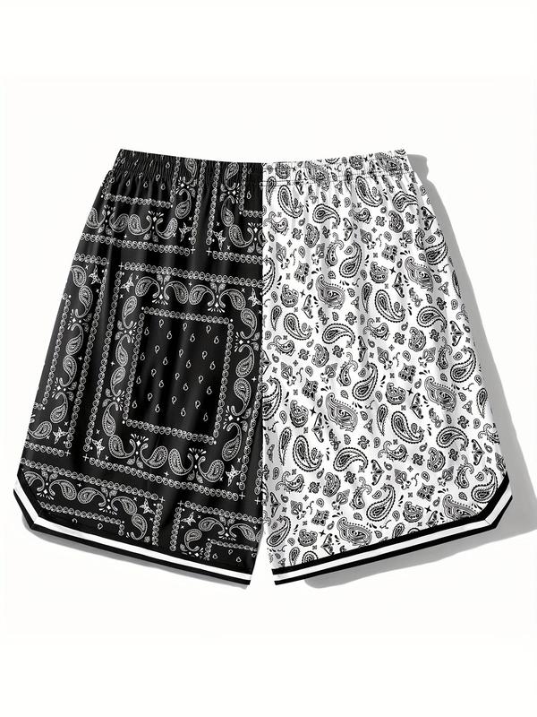 Men's Colorblock & Paisley Print Drawstring Shorts, Shorts for Men, Graphic Men Shorts, Streetwear, Regular Fit Casual Beach Shorts, Shorts for Men, Summer Clothes, Going Out Outfits, Men's Summer Bottoms for Back To School