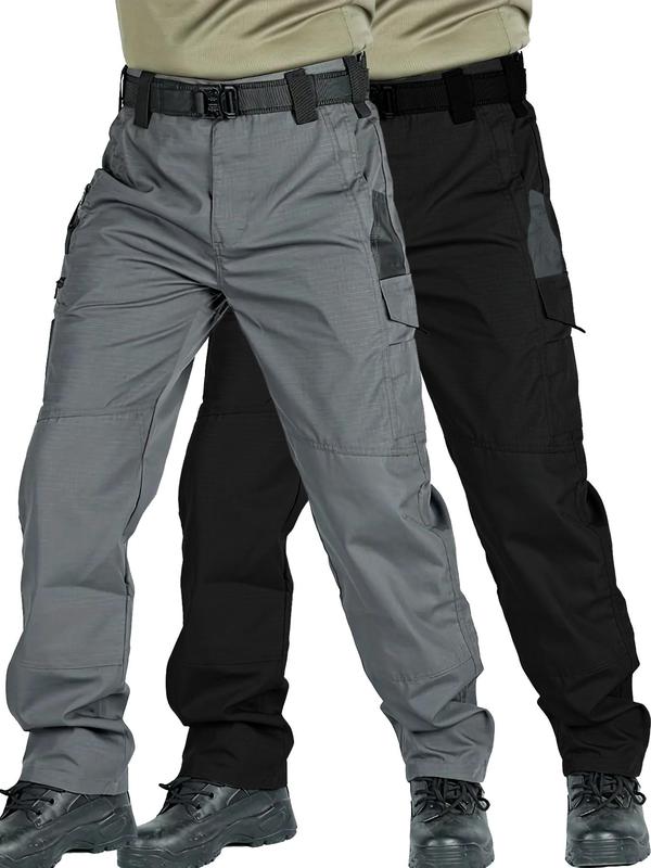 Men's Solid Pocket Cargo Pants without Belt, Regular Fit Casual Comfy Button Fly Trousers, Men's Bottoms for Fall & Winter