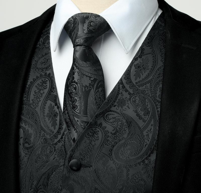 Mens Vest  3PC Formal Waistcoat Paisley Floral Jacquard Necktie Pocket Square Suit Vests Clothing Menswear