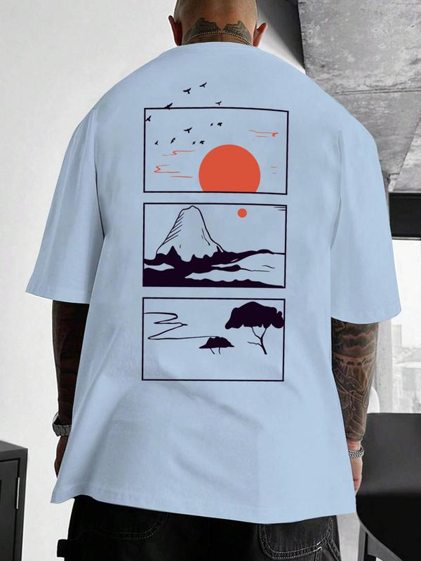 Men's Cartoon Graphic Print Round Neck Tee, Summer Clothes Loose Casual Streetwear Short Sleeve T-shirt for Summer, Graphic Tees, Men Clothing, Graphic Tees for Men