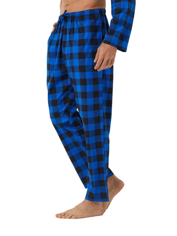 Men's Plaid Print Tie Front Lounge Pants, Casual Comfy Pocket Design Sleep Pants for Daily Wear, Men Sleepwear for All Seasons