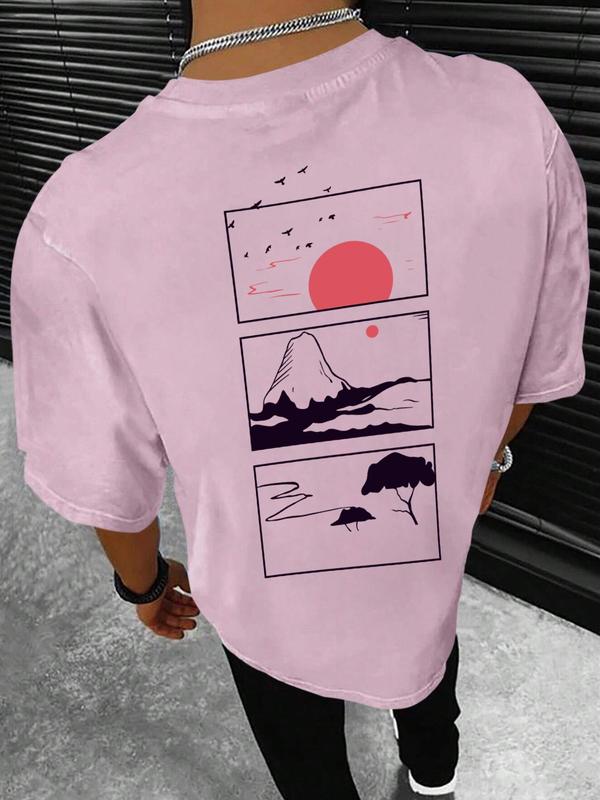 Men's Cartoon Graphic Print Round Neck Tee, Summer Clothes Loose Casual Streetwear Short Sleeve T-shirt for Summer, Graphic Tees, Men Clothing, Graphic Tees for Men