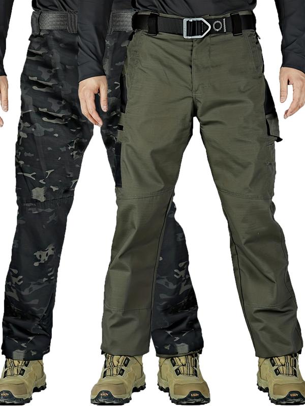 Men's Solid Pocket Cargo Pants without Belt, Regular Fit Casual Comfy Button Fly Trousers, Men's Bottoms for Fall & Winter