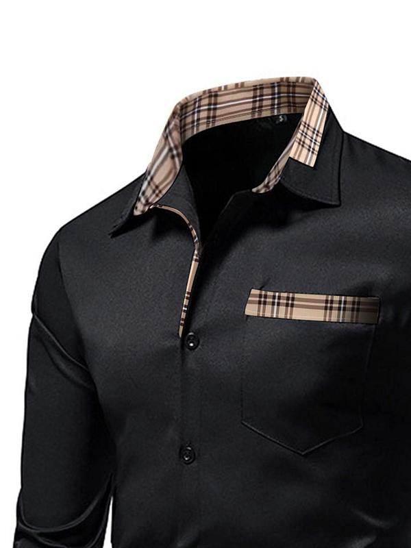 Men's Plaid Print Button Front Shirt, Regular Fit Casual Long Sleeve Collared Top for Fall & Winter, Men's Clothes for Daily Wear