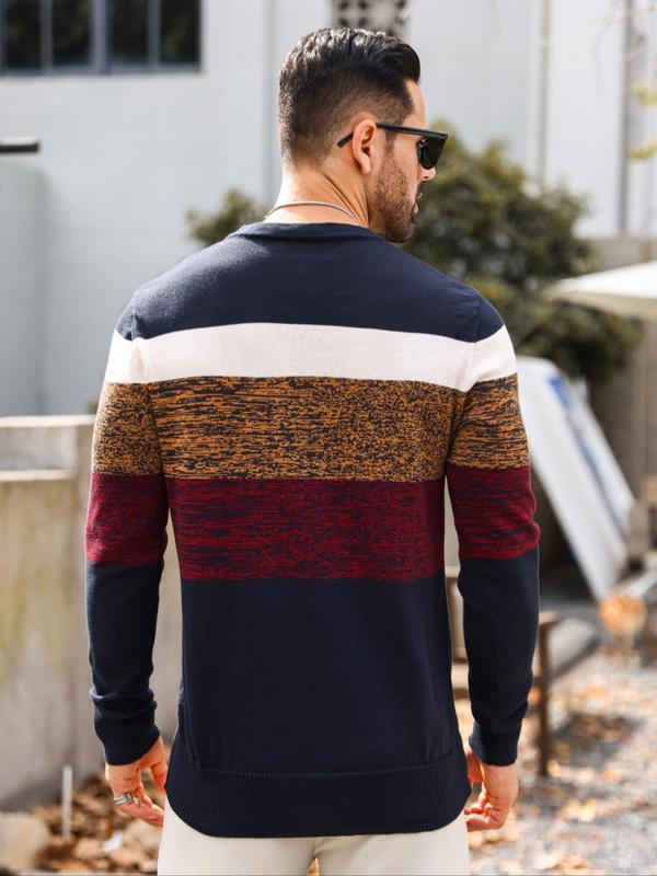 Men's Patchwork Print Round Neck Sweater, Sweater for Men, Regular Fit Casual Long Sleeve Crew Neck Jumper for Fall & Winter, Fashion Men's Knitwear Tops for Daily Wear, Menswear