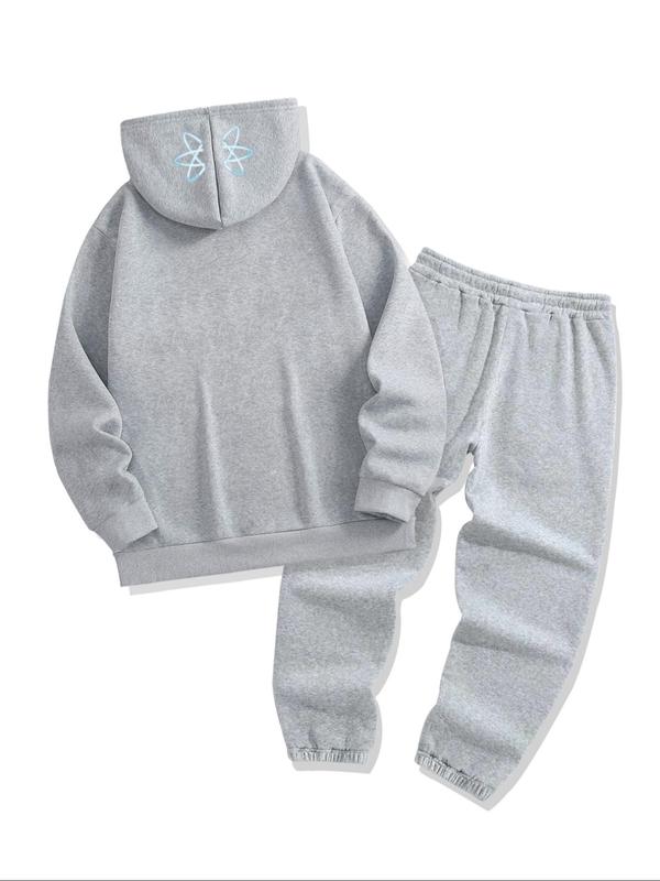 Men's Letter Print Hoodie & Drawstring Waist Sweatpants Two-piece Set, Casual Long Sleeve Hooded Pullover & Jogger Pants for Fall & Winter,  Outfit Sets for Men,  Men's Two-piece Outfits for Daily Wear