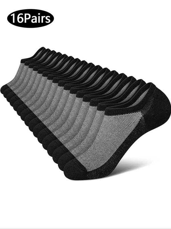 Men's Solid Patchwork Ankle Socks, Casual Comfy Breathable Socks for Daily Wear, Knit Crew Socks for Men, Multipack Low Cut Socks for Men, Menswear, Gifts for Boyfriend, Boys Clothing