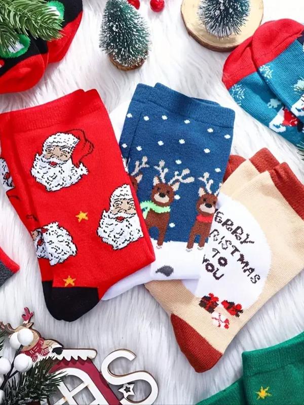 Men's Random Christmas Print Crew Socks, Casual Soft Comfortable Breathable Socks for Daily Wear, Men's Socks for All Seasons