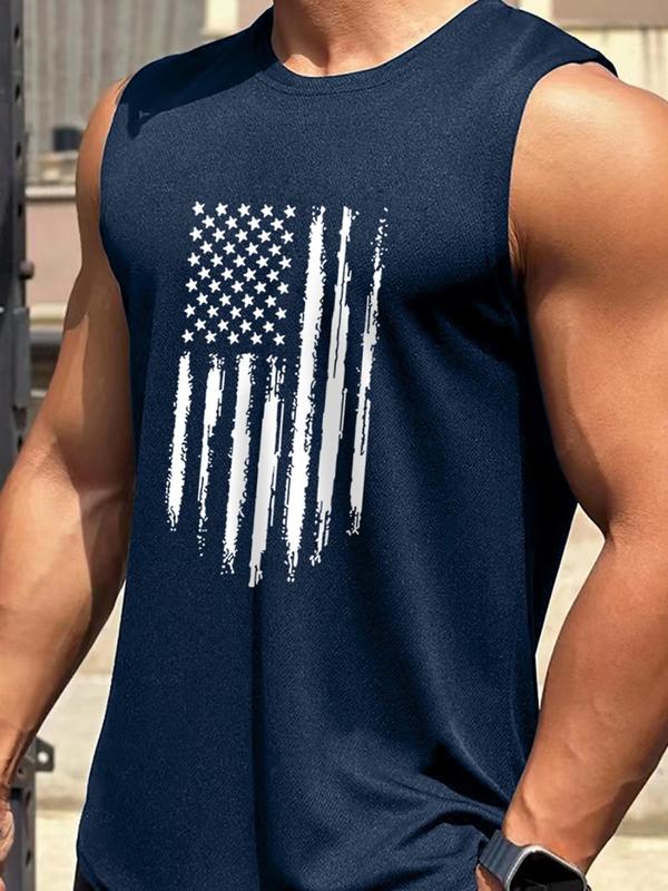 Men's American Flag Print Round Neck Tank Top, Regular Fit Casual Sleeveless Graphic Top for Summer, Men's Top for Daily Wear