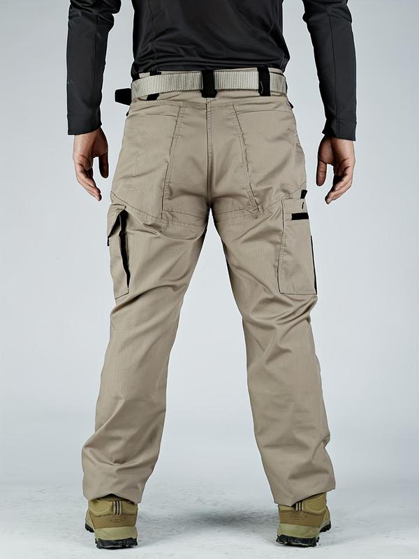 Men's Solid Pocket Cargo Pants without Belt, Regular Fit Casual Comfy Button Fly Trousers, Men's Bottoms for Fall & Winter