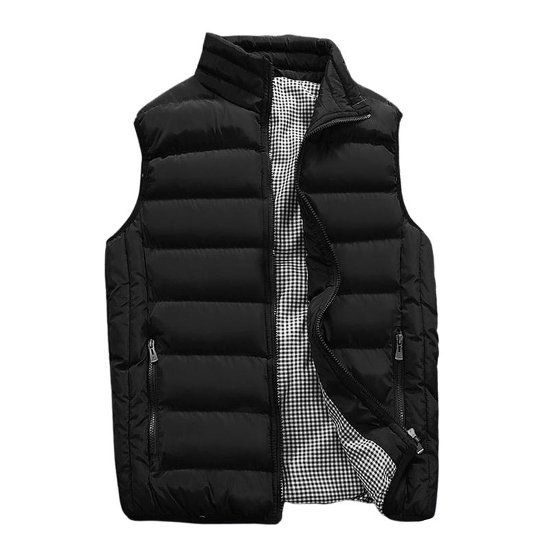 Kingapril Men's Thicken Classic Sleeveless Stand Collar Solid Color Side Pockets Quilted Puffer Vest Outwear