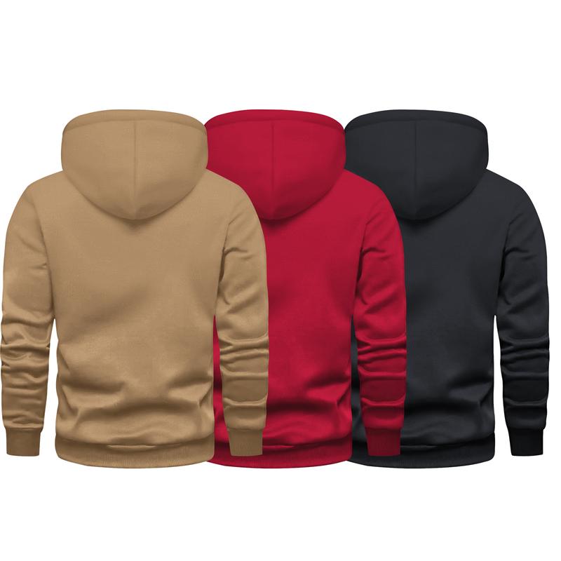 3-Pack Men's Casual Long Sleeve Pullover Hoodie with Pockets, Regular , Soft Knitted Sweatshirt – Comfortable and Stylish for Outdoor Activities, Sports, Travel, and Leisure Wear  Breathable Menswear Tops Fitted Menswear Breathable