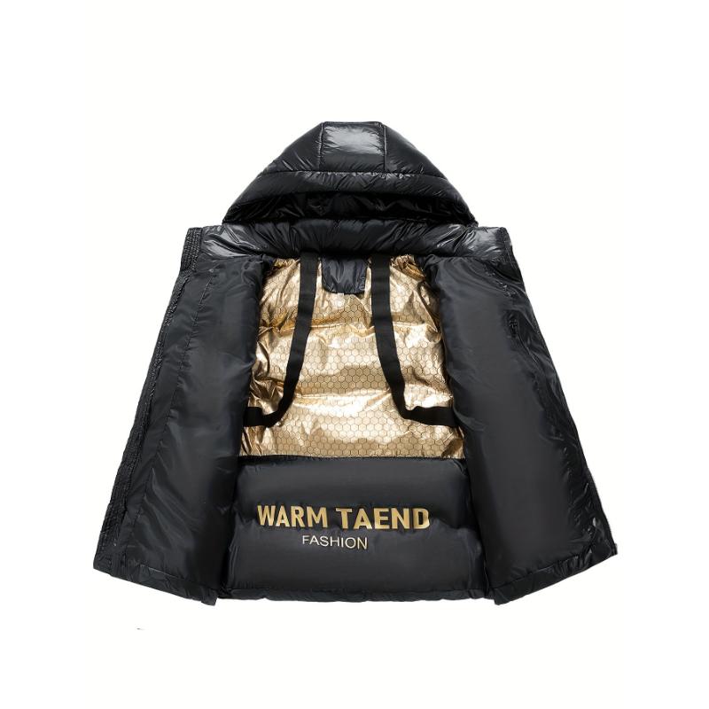 Men's Winter Hooded Puffer Jacket with Golden Fleece Lining - Warm, Thick, and Stylish, Casual Nylon Outerwear for Couples