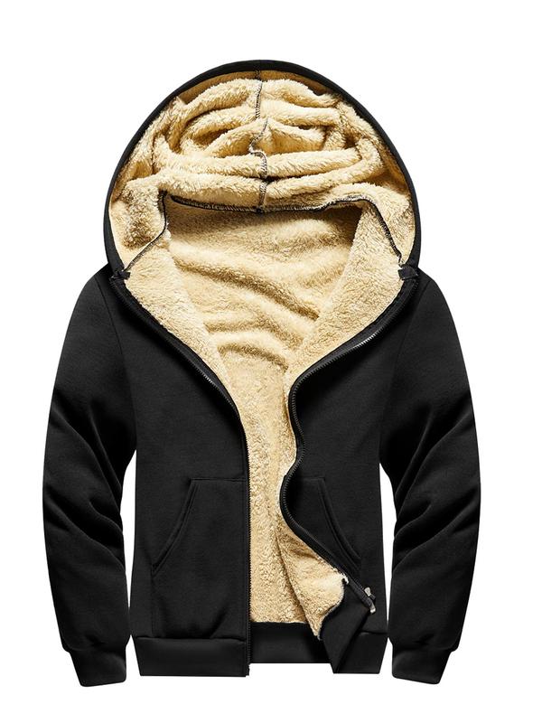 Men's Thermal Lined Zip Up Drawstring Hoodie, Long Sleeve Pocket Thickened Coat for Men, Men's Clothing, Jackets Hoodies for Men, Men's Winter Jacket Outerwear, Please Purchase A Size Up, Fall Clothes