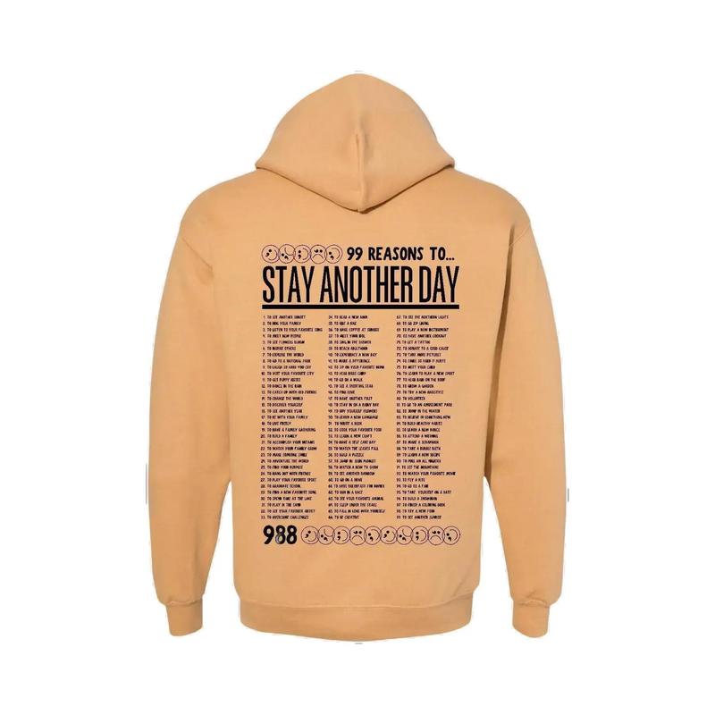 99 Reasons to Stay Another Day - Unisex Mental Health Awareness Hoodies, Crews, & Tshirts Sm-5x Long Sleeve Casual Crewneck Menswear  Round Neck Classic Small