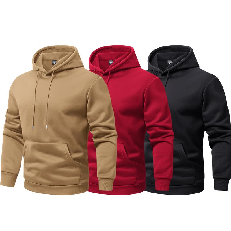 3-Pack Men's Casual Long Sleeve Pullover Hoodie with Pockets, Regular , Soft Knitted Sweatshirt – Comfortable and Stylish for Outdoor Activities, Sports, Travel, and Leisure Wear  Breathable Menswear Tops Fitted Menswear Breathable