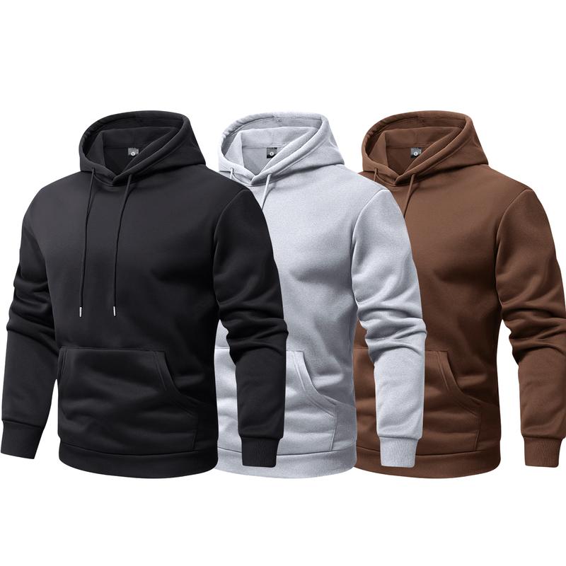 3-Pack Men's Casual Long Sleeve Pullover Hoodie with Pockets, Regular , Soft Knitted Sweatshirt – Comfortable and Stylish for Outdoor Activities, Sports, Travel, and Leisure Wear  Breathable Menswear Tops Fitted Menswear Breathable