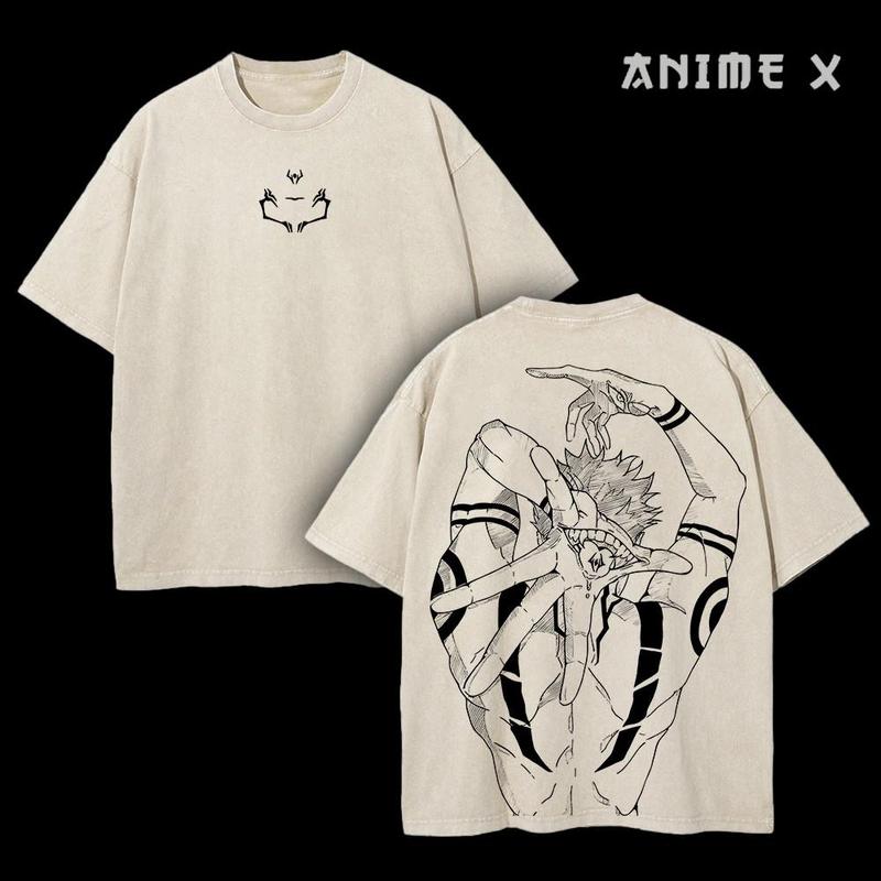 [FS] Retro Limited Vintage Ryomen Sukuna Signature - Jujutsu Kaisen Anime Double Printed Oversized Washed Tee Unisex Oversize Anime Manga Acid Washed Lightweight Cotton T-Shirt, Hoodies & Sweater Wash Gift For Anime Fan, Anime Lover