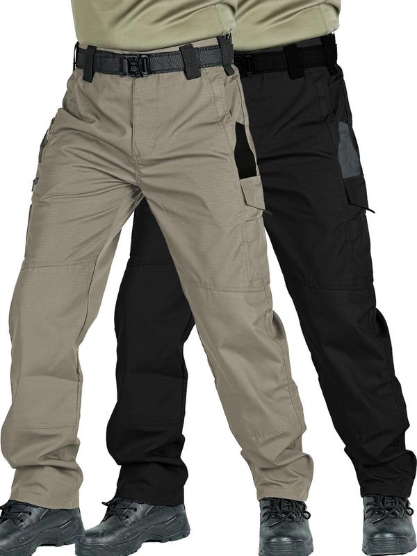 Men's Solid Pocket Cargo Pants without Belt, Regular Fit Casual Comfy Button Fly Trousers, Men's Bottoms for Fall & Winter