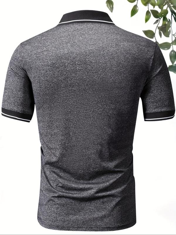 Men's Contrast Trim Short Sleeve Half Button Polo Shirt, Regular Fit Casual Shortsleeve Collared Top for Summer, Fashion Men's Clothes for Daily Wear, Menswear