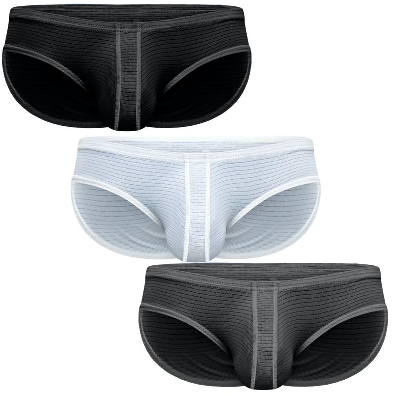 Real Men Ares-Ascent Low-Rise Pouch Bikini Brief, A B C or D Pouch 3 Pack- Black White Grey Jersey Menswear Nylon Spandex Underwear Soft Stylish Day