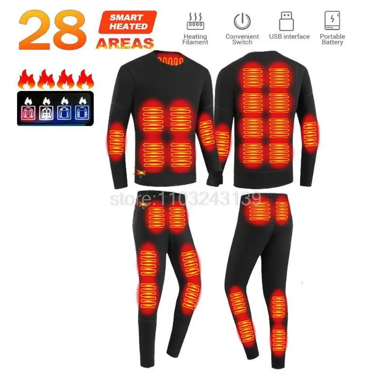 Black Friday Winter Heated Thermal Underwear Men Heating Jacket Skiwear Fleece Warm Top Pants USB Electric Clothing S-