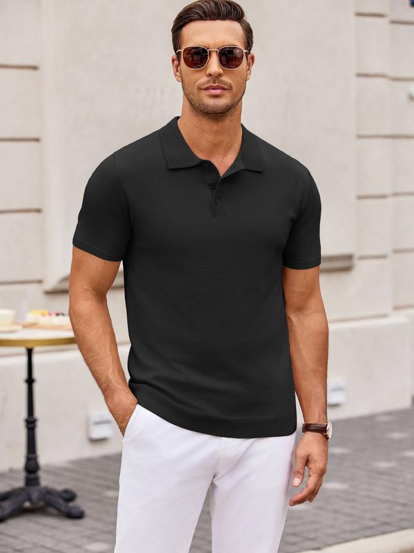 COOFANDY Mens Knit Polo Shirts Casual Short Sleeve Button Down Polo Shirt Classic Golf Shirts Menswear Top black friday