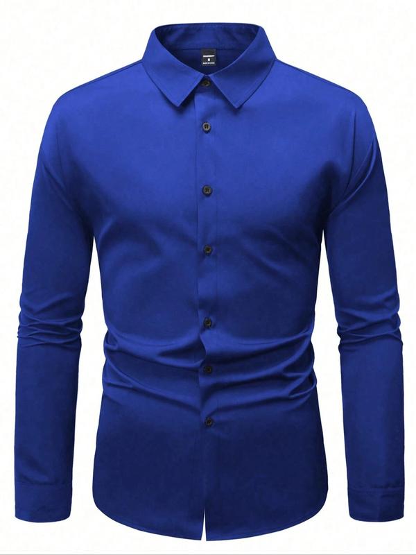 Men's Solid Color Long Sleeve Shirt, Regular Fit Casual Business Collared Top for Daily Outdoor Wear, Fashion Men's Clothes for All Seasons