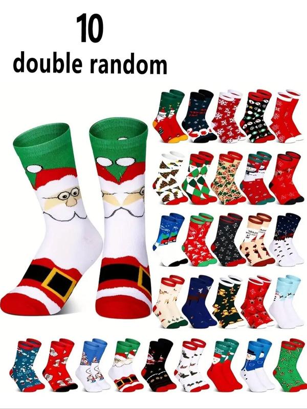 Men's Random Christmas Print Crew Socks, Casual Soft Comfortable Breathable Socks for Daily Wear, Men's Socks for All Seasons