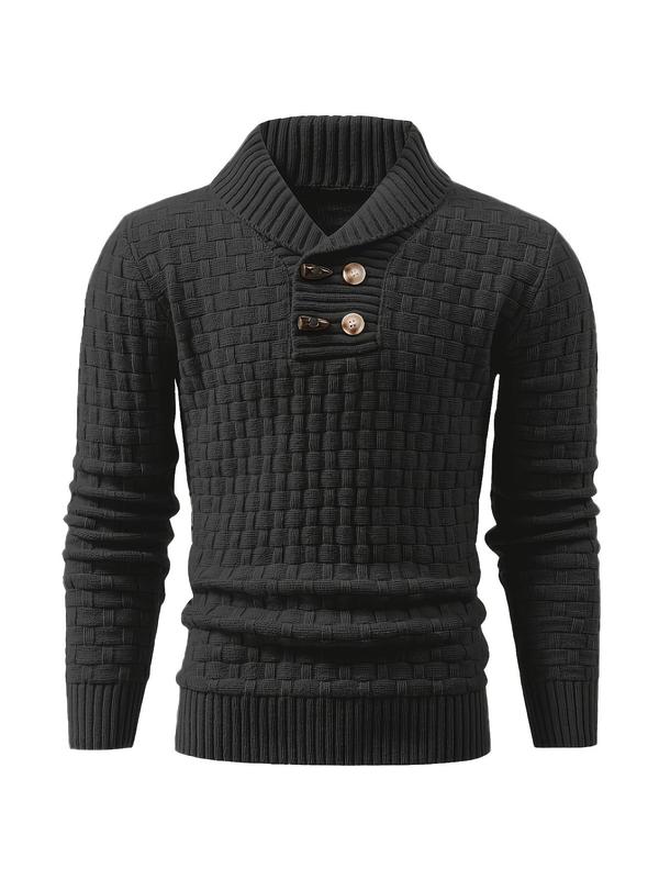 Men's Solid Button Front Pullover, Casual Regular Fit Long Sleeve Jumper for Fall & Winter, Men's Knitwear for Daily Wear