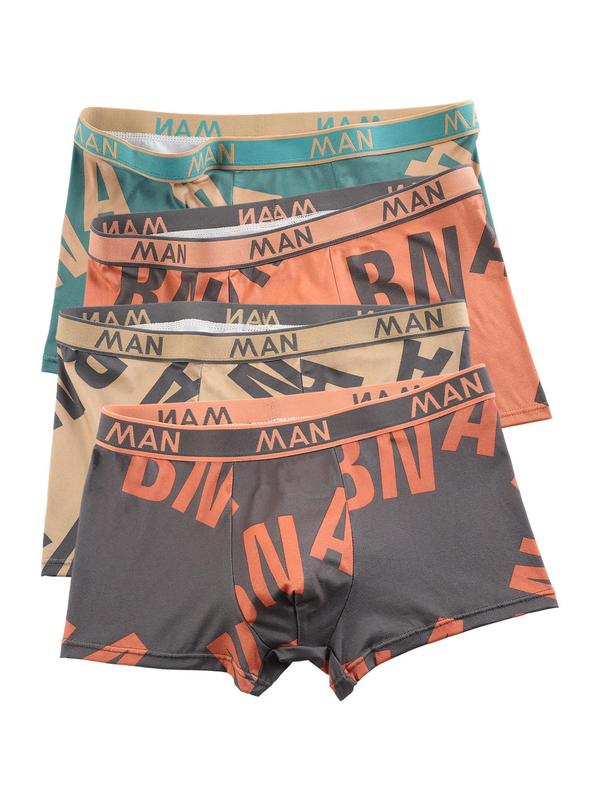 Men's Letter Print Tape Boxer Brief, Casual Comfy Breathable Underwear for Daily Wear, Soft Underwear for All Seasons