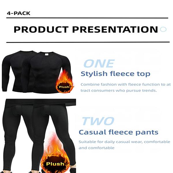 OKP 4-Pack Men's Thermal Sports Underwear Autumn Trousers Pure Black Suit, High Elastic Quick-drying Cold Winter Equipment, Indoor And Outdoor Fitness Running Skiing Menswear Set