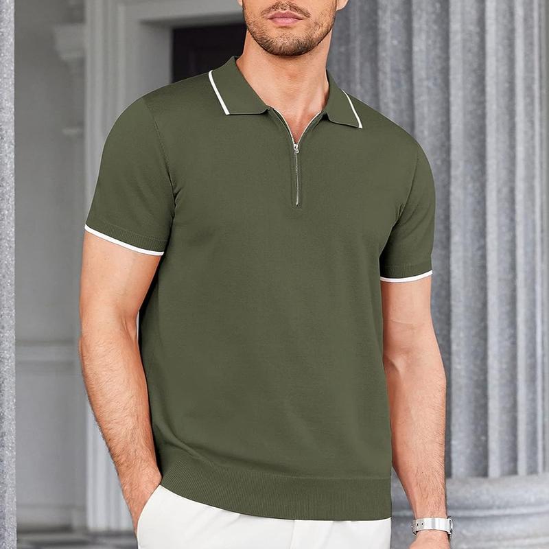 COOFANDY Men's Zipper Classic and Casual Knit Polo T Shirt Fabric Menswear Top Blazer Breathable Dress Elastic Formal Elastic Formal Golf Hem Soft Stylish