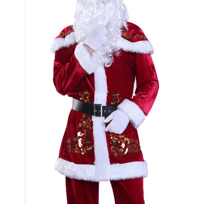 Adult Christmas Santa Claus Cosplay Props Costume Unisex Fancy Dress Coat Pants Beard Belt Hat Party Outfits