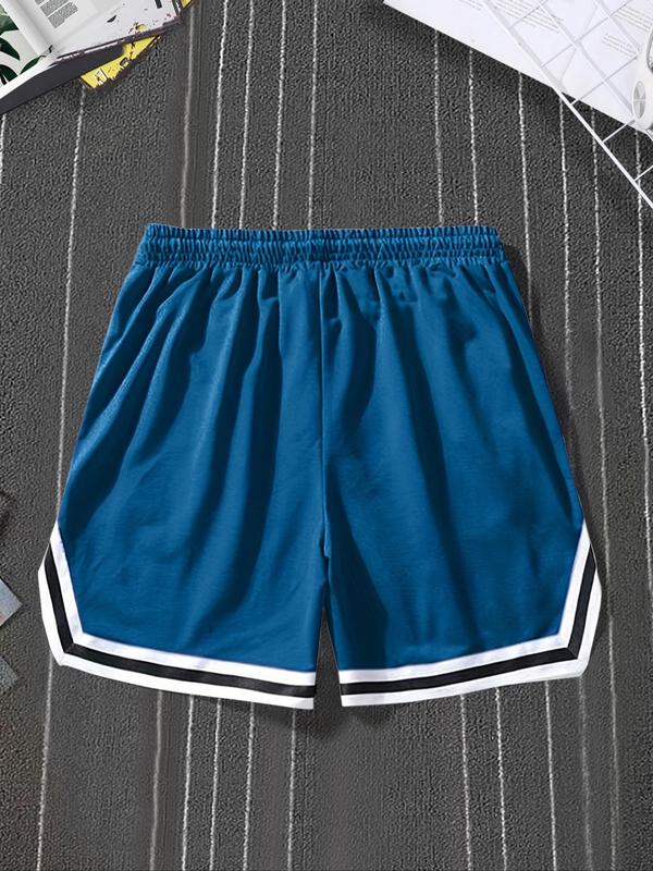 Men's Contrast Binding Drawstring Waist Shorts, Regular Fit Casual Pocket Asymmetrical Hem Track Shorts for Summer, Men's Bottoms for Daily Wear