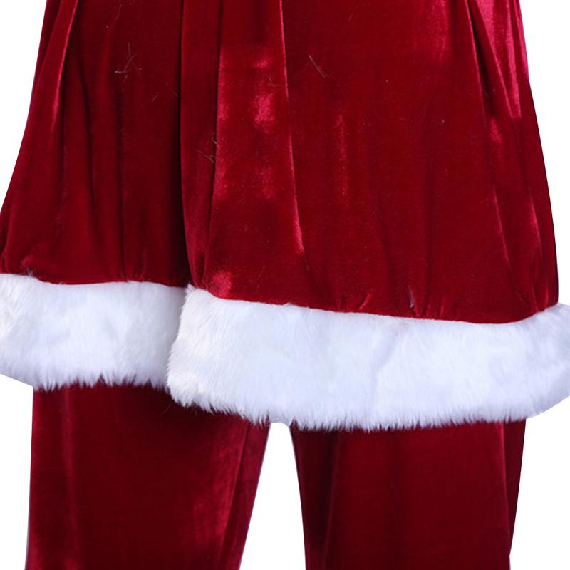 Adult Christmas Santa Claus Cosplay Props Costume Unisex Fancy Dress Coat Pants Beard Belt Hat Party Outfits